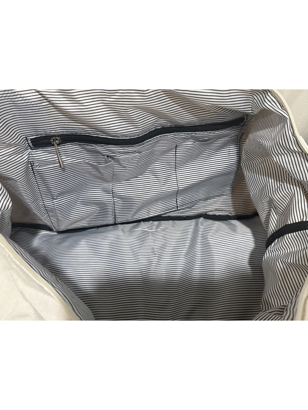 White Canvas and Faux Leather Weekender Duffel Bag with Pouch and Strap